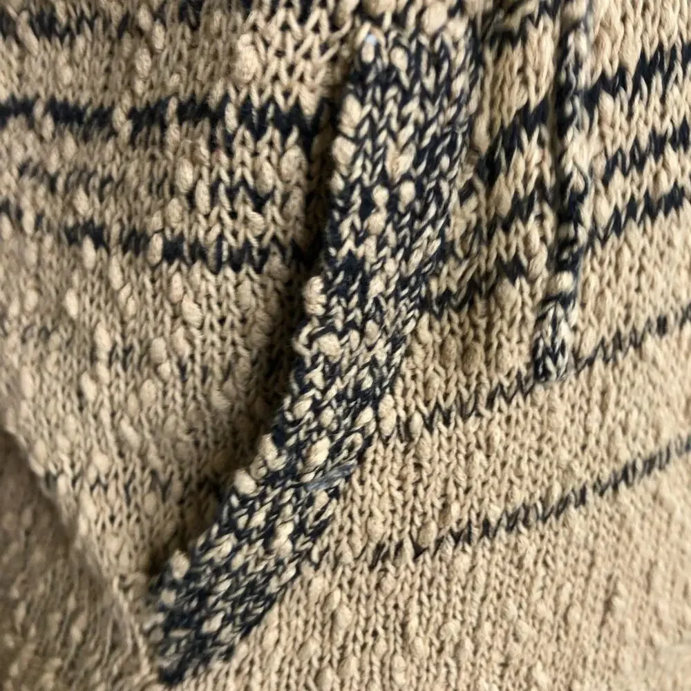 J Crew tan black striped knot knit hooded sweater size XXS